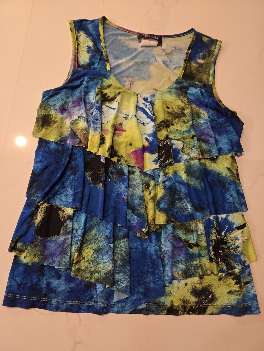 Bali Vintage Layered Ruffled Abstract Tank Top